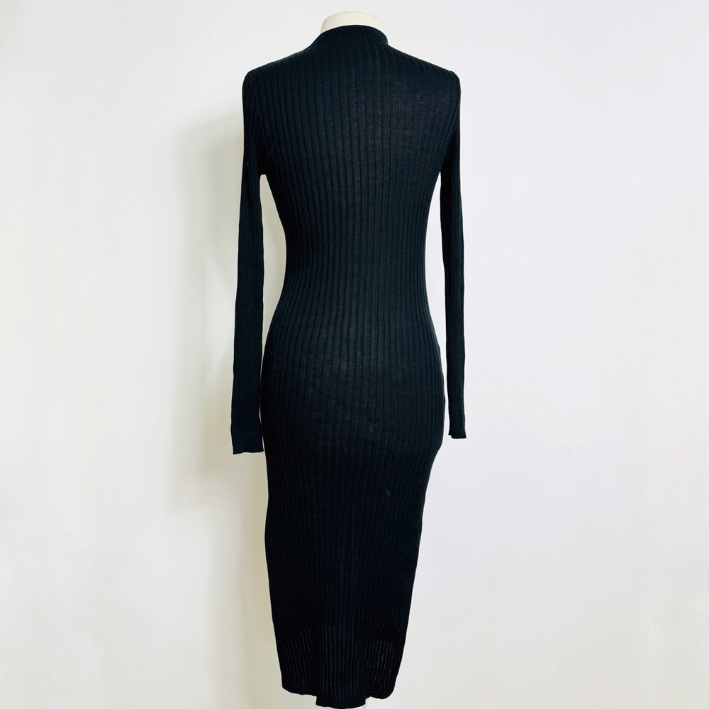 Long Ribbed Button-Front Black Cardigan Sweater - Picture 7 of 9